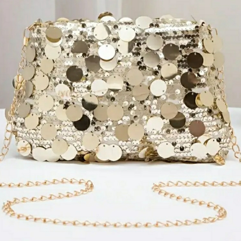 Golden sequin women's mini bag, crossbody chain shoulder bag for Women.